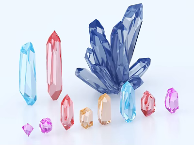 Vibrant Crystal Decorative Ornament Set With Cluster And Multi Colored Pieces 3d model