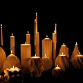 Elegant Wooden Decorative Ornament Set With Fan Shaped Candle Holders And Various Heights