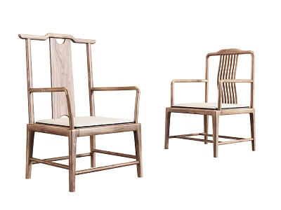 Set Of Two Traditional Wooden Leisure Chairs With Armrests And Comfortable Cushioned Seats 3d model