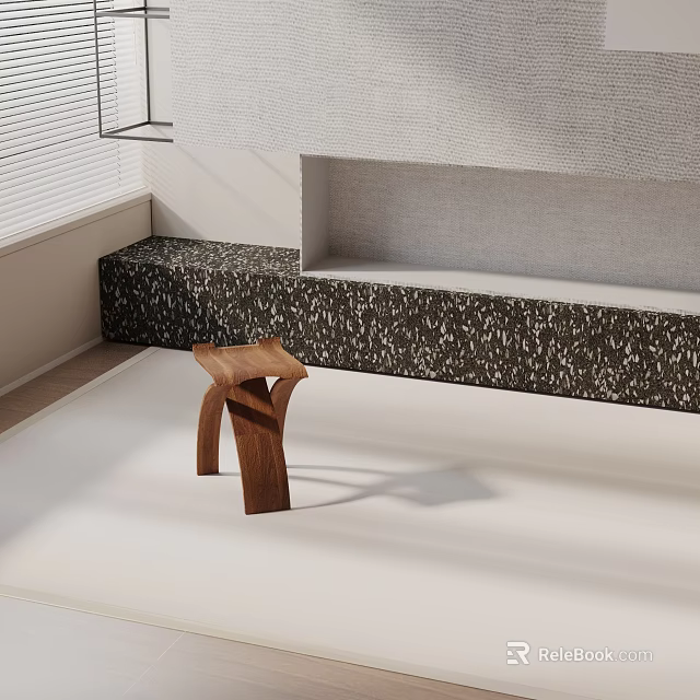 Wooden Side Table With Curved Legs In Modern Living Room Speckled Wall Backdrop 3d model 