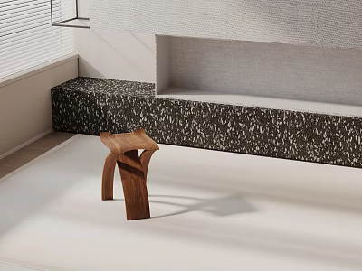 Wooden Side Table With Curved Legs In Modern Living Room Speckled Wall Backdrop 3d model