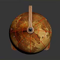Vintage Orange Globe With Wooden Curved Stand And Red Meridians Parallels