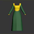 Women's Long Sleeve Dress with Yellow Top and Green Skirt Design