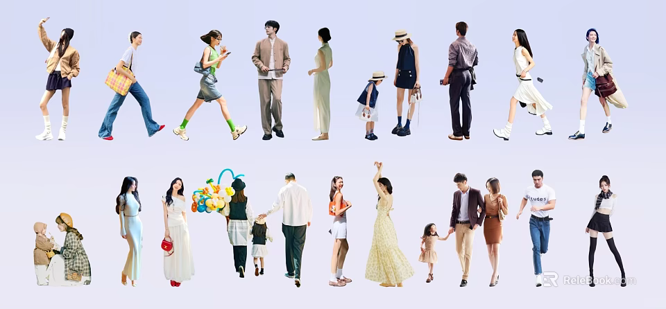 Diverse Group of People of Different Ages in Casual Wear Doing Various Activities 3d model 