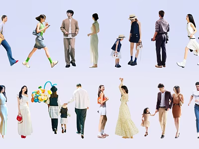 Diverse Group of People of Different Ages in Casual Wear Doing Various Activities 3d model