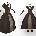 Vintage Black Long Dress With Intricate Lace Details Gloves And Shoes