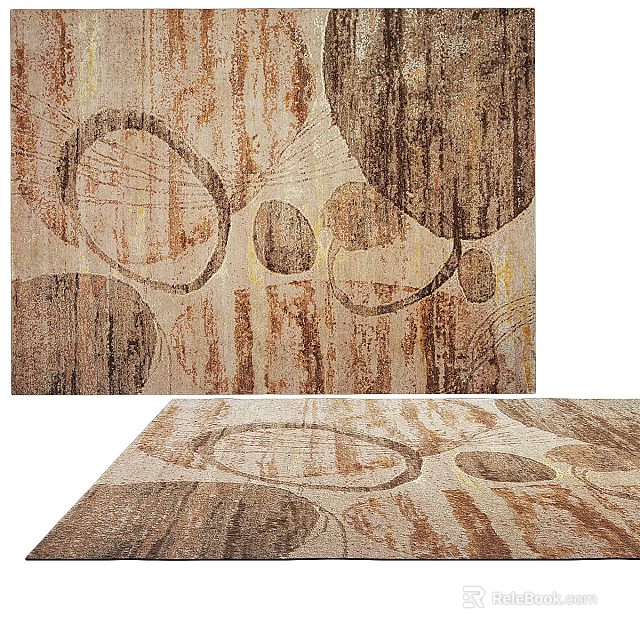 Square Carpet With Circular Patterns And Brown Beige Wood Grain Texture Design 3d model