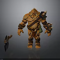 Male Warrior Character With Orange Skin Tusks Muscular Build And Battle Axe
