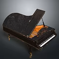 Black Grand Piano With Open Lid And Orange Interior Golden Legs