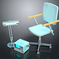 Light Blue Medical Chair With Adjustable Tray Stand And Equipment Unit