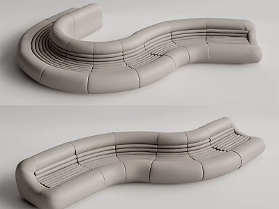 Modern Gray Curved Sofa With Stitched Design For Contemporary Living Room 3d model