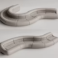 Modern Gray Curved Sofa With Stitched Design For Contemporary Living Room