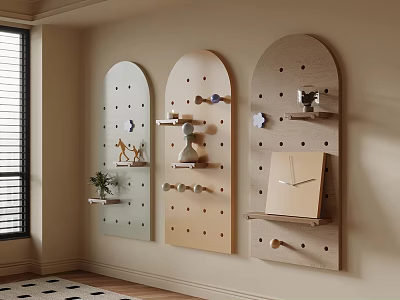 Stylish Arched Wall Decor with Perforated Shelves and Small Decorative Items 3d model