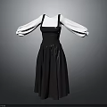 Vintage Black Pinafore Dress Featuring White Long Puffed Sleeves And A line Silhouette