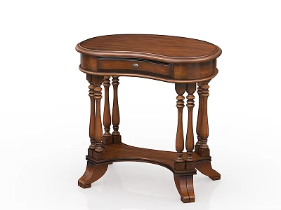 Classic Wooden Side Table With Oval Top Carved Legs And Drawer 3d model