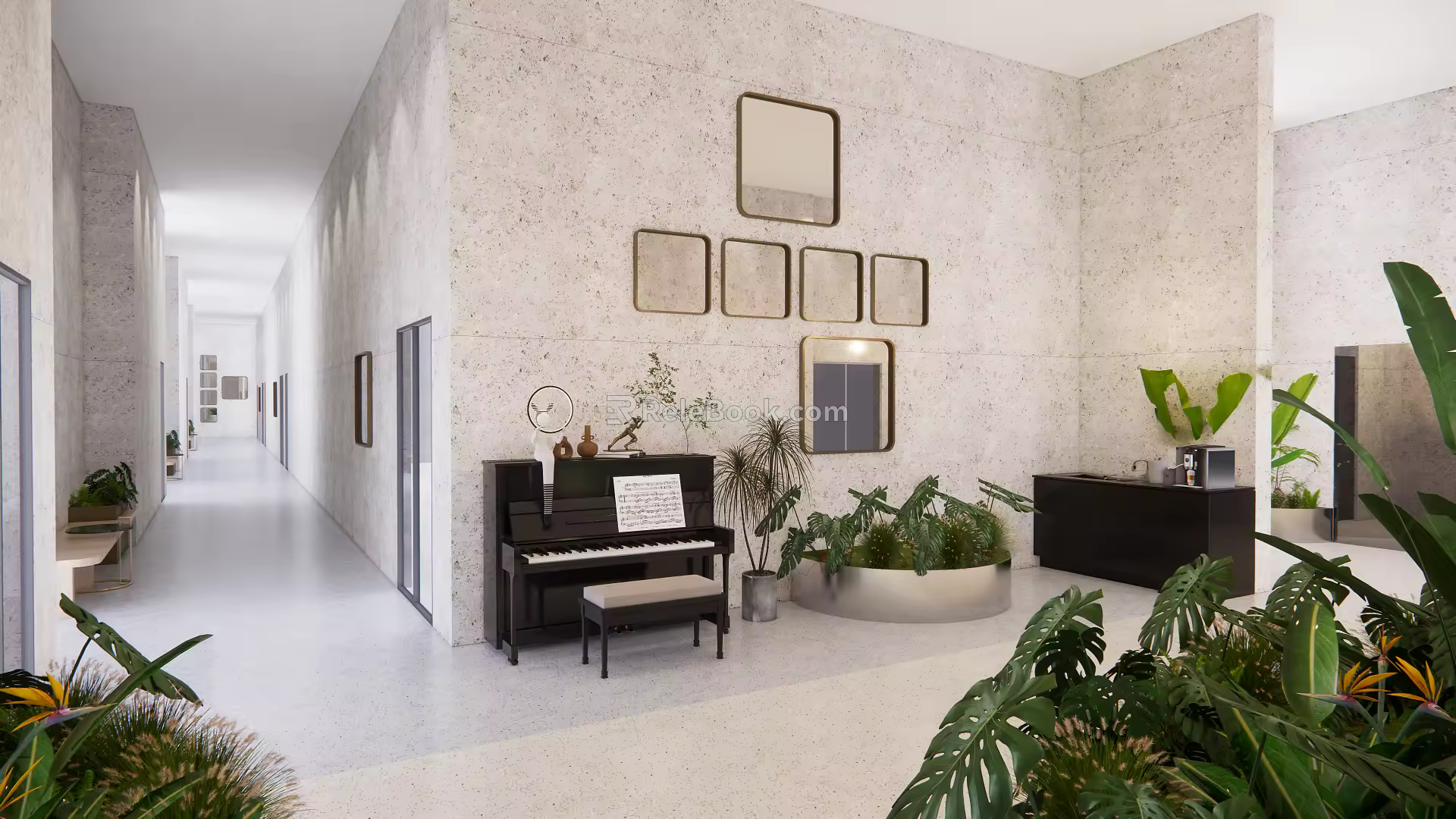 Quiet elevator hall office building elevator hall 3d model