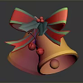 Yellow Festive Bells With Red And Green Bow And Decorative Red Berries