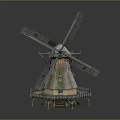 Detailed Windmill Model Equipment With Rotating Blades Tower And Metal Base