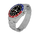 Luxury Silver Metal Watch With Black Dial And Red Blue Bezel Design