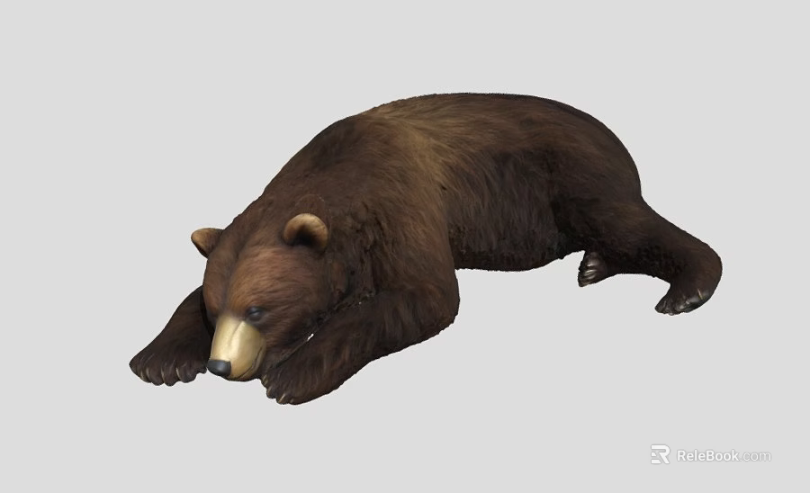 Lifelike Brown Bear Stuffed Toy Lying Down on Gray Background 3d model 