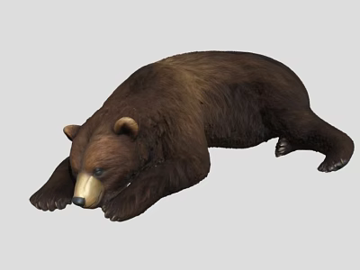 Lifelike Brown Bear Stuffed Toy Lying Down on Gray Background 3d model