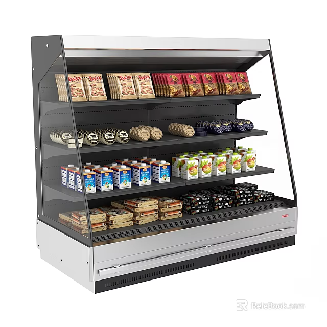 Commercial Display Refrigerator With Multiple Shelves For Packaged Foods Beverages And Sandwiches 3d model 