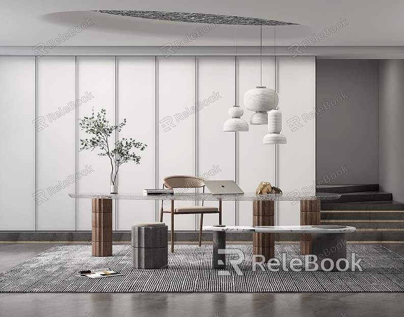 Modern study desk and chair combination chandelier bench model