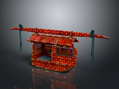 Red Decorative Plant Stand With Orange Patterns And Lush Green Foliage Design 3d model