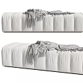 White Tufted Bench Design With Fringed Gray Blanket On Surface 3d model
