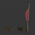 Red Flag On Flagpole With Wooden Fence Sections In White Background