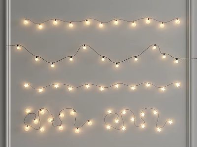Warm White Decorative String Lights with Various Arrangements on Gray Wall Background 3d model