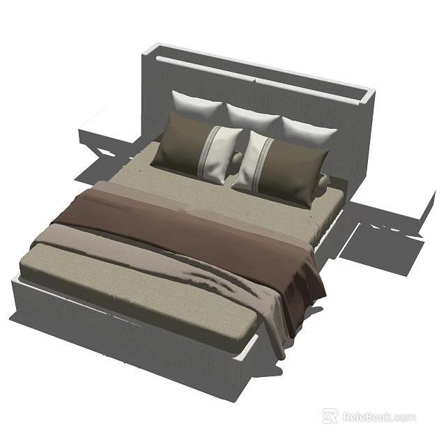 Double Bed With Upholstered Headboard Decorative Pillows And Simple Design 3d model
