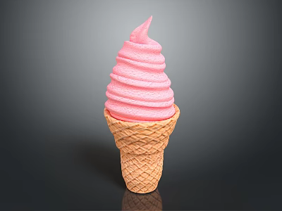 Delicious Pink Swirled Creamy Soft Serve Ice Cream in Waffle Cone 3d model