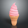 Delicious Pink Swirled Creamy Soft Serve Ice Cream in Waffle Cone