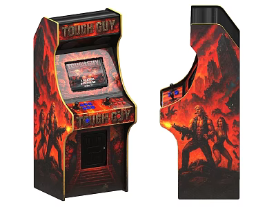 Tough Guy Entertainment Arcade Machine With Flame Graphics Character Designs And Game Screen 3d model