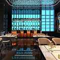 Elegant Modern Restaurant Interior With Bar Counter And Marble Dining Tables