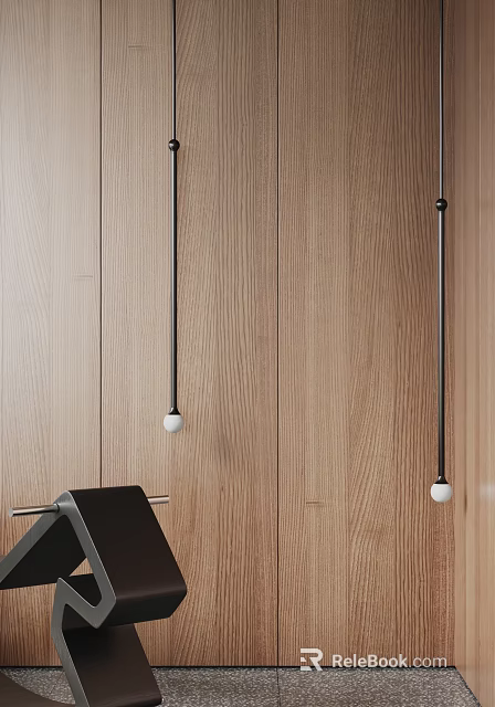 Modern Wall Lamp Design With Black Pole And White Globe On Wooden Wall 3d model 
