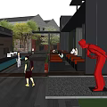 Charming Commercial Street Featuring Red Brick Buildings Outdoor Seating And Pedestrians With Trees