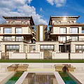 New Chinese Style Townhouse with Multi Story Design Balconies Large Windows and Courtyard Lawn