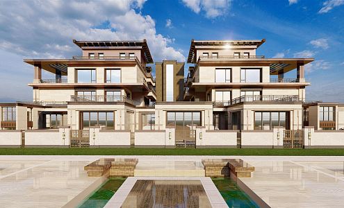 New Chinese Townhouse Villa 3d model