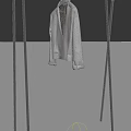 Gray Coat Hanging On Modern Metal Clothes Rack With Silver Frame 3d model