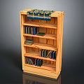 Wooden Bookshelf With Multiple Shelves Holding Books And Decorative Top Fabric