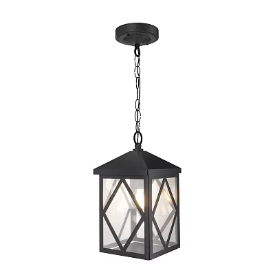 Rustic Lantern Style Chandelier with Black Frame and Diamond Shaped Glass Panels 3d model