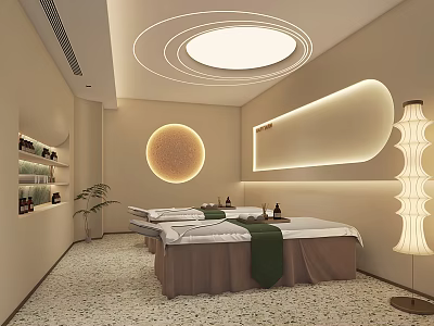 Modern SPA Sauna Room With Beds Ambient Lighting And Plants 3d model