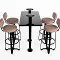 Modern Bar Counter With Black Tabletop And Brown Bar Stools Seating 3d model