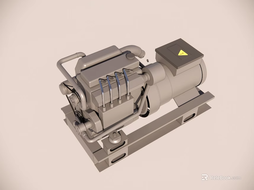 Industrial Mechanical Device Featuring Motor Pipes Warning Sign And Metal Base 3d model 
