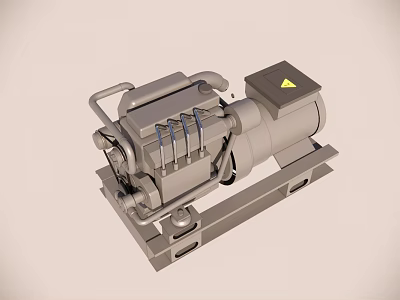 Industrial Mechanical Device Featuring Motor Pipes Warning Sign And Metal Base 3d model