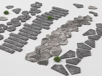 Natural Stone Stepping Stone Paths With Irregular And Linear Designs In Garden Landscape 3d model