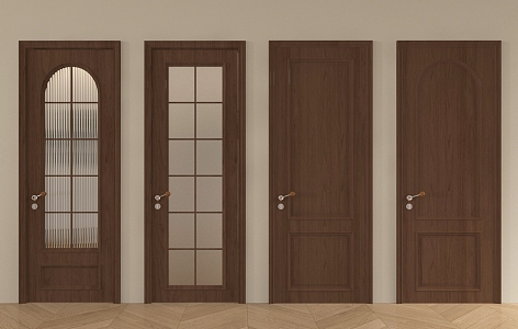 American style single door solid wood single door glass door 3d model