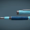 Fountain Pen with Blue and Light Blue Striped Design Metal Cap and Silver Nib